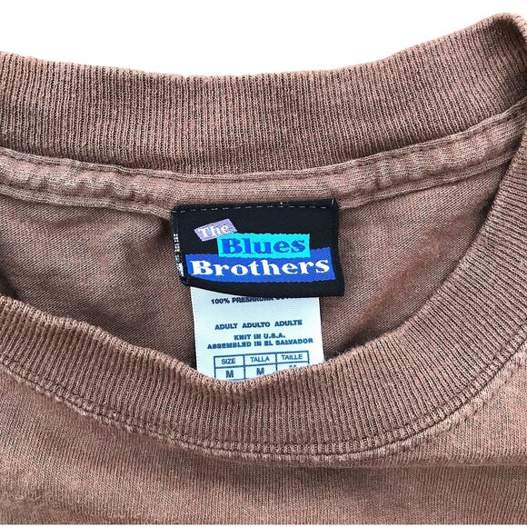 Vintage Mens Faded The Blues Brothers Spell Out Short Sleeve T-Shirt Brown M - Picture 3 of 3